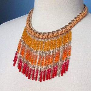 Anthropologie Multicolored Fringe Necklace Red Orange Yellow Necklace